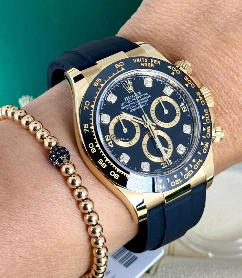 Daytona mit Diamanten, schwarzes Zifferblatt, neu, Komplettset