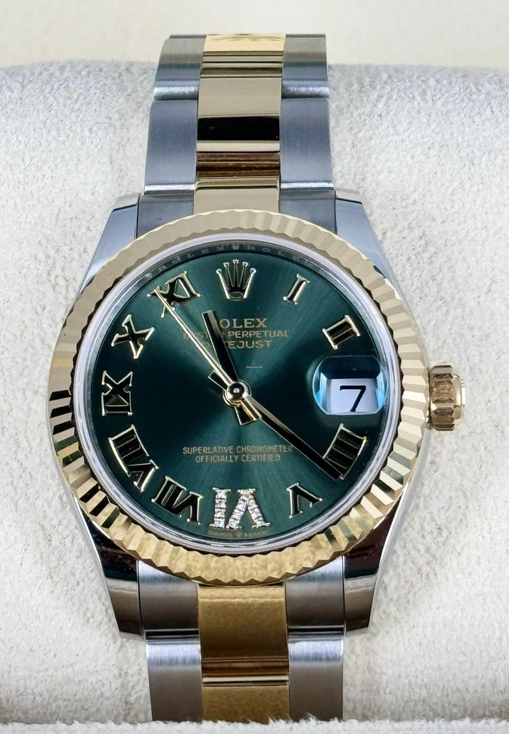 Rolex Datejust 31 Green Dial Diamonds on 6&9 New 2024