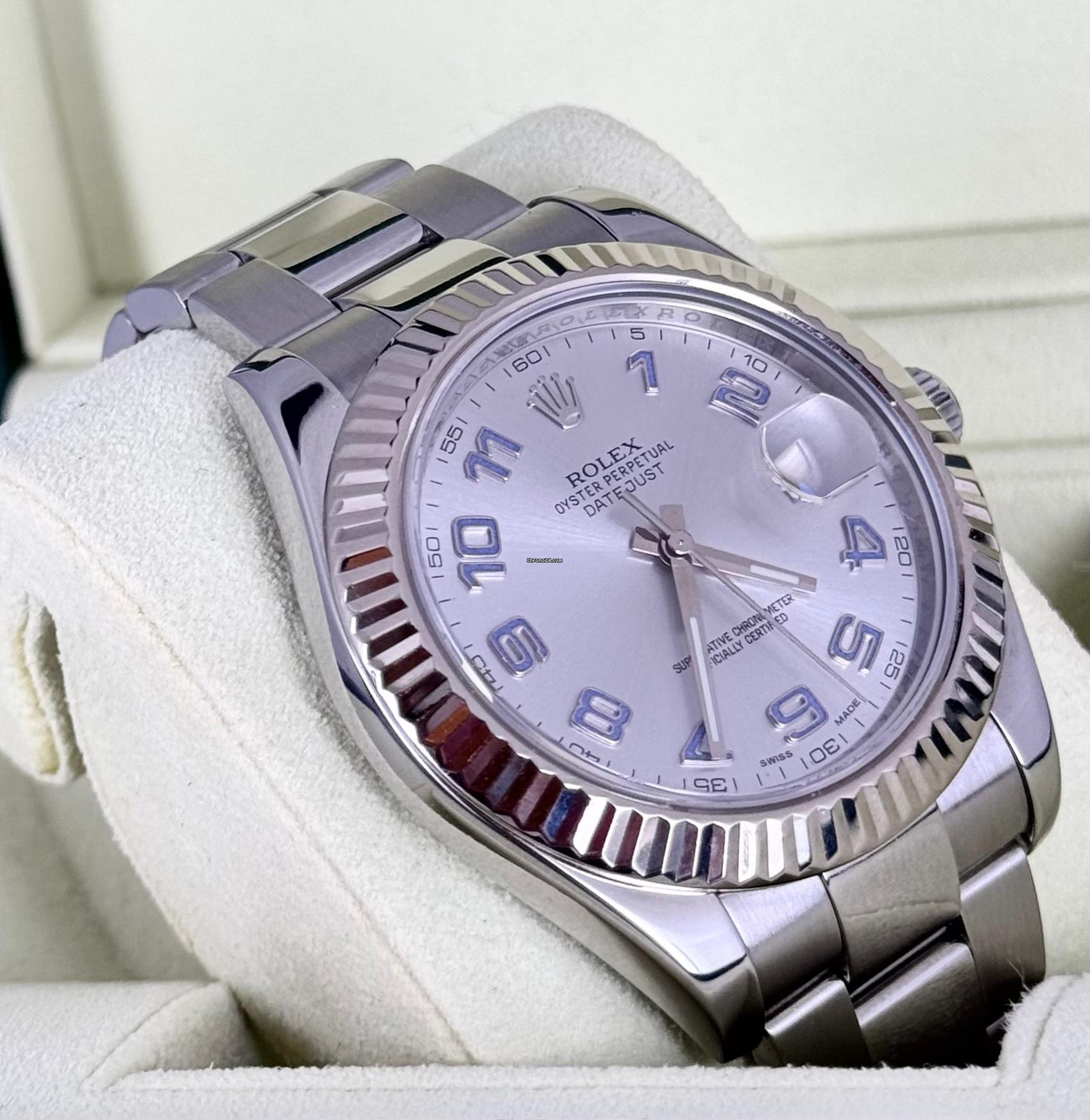 Rolex Datejust II arabisches silbernes Zifferblatt, Box & Papiere, Weißgoldlünette