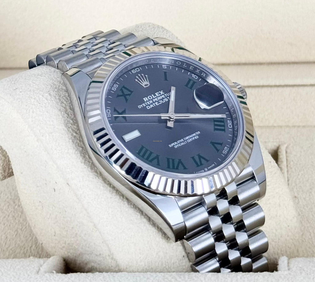 Rolex Datejust 41 zertifiziert, Weißgoldlünette, Wimbledon-Zifferblatt, Jubilé-Band, 2019, LC EU