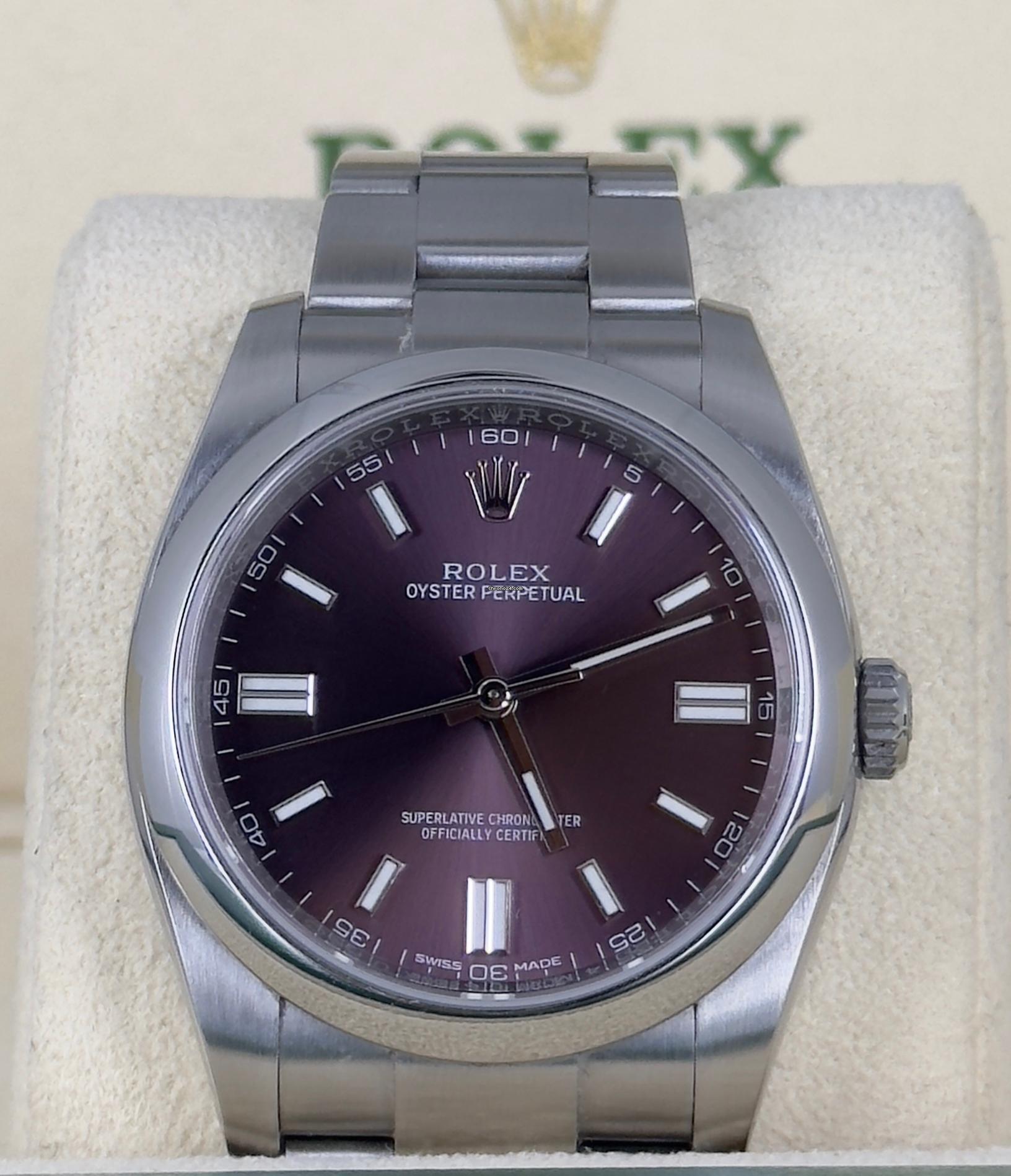 Rolex Oyster Perpetual 36 zertifiziertes „Grape“-Zifferblatt, Box & Papiere, wie neu