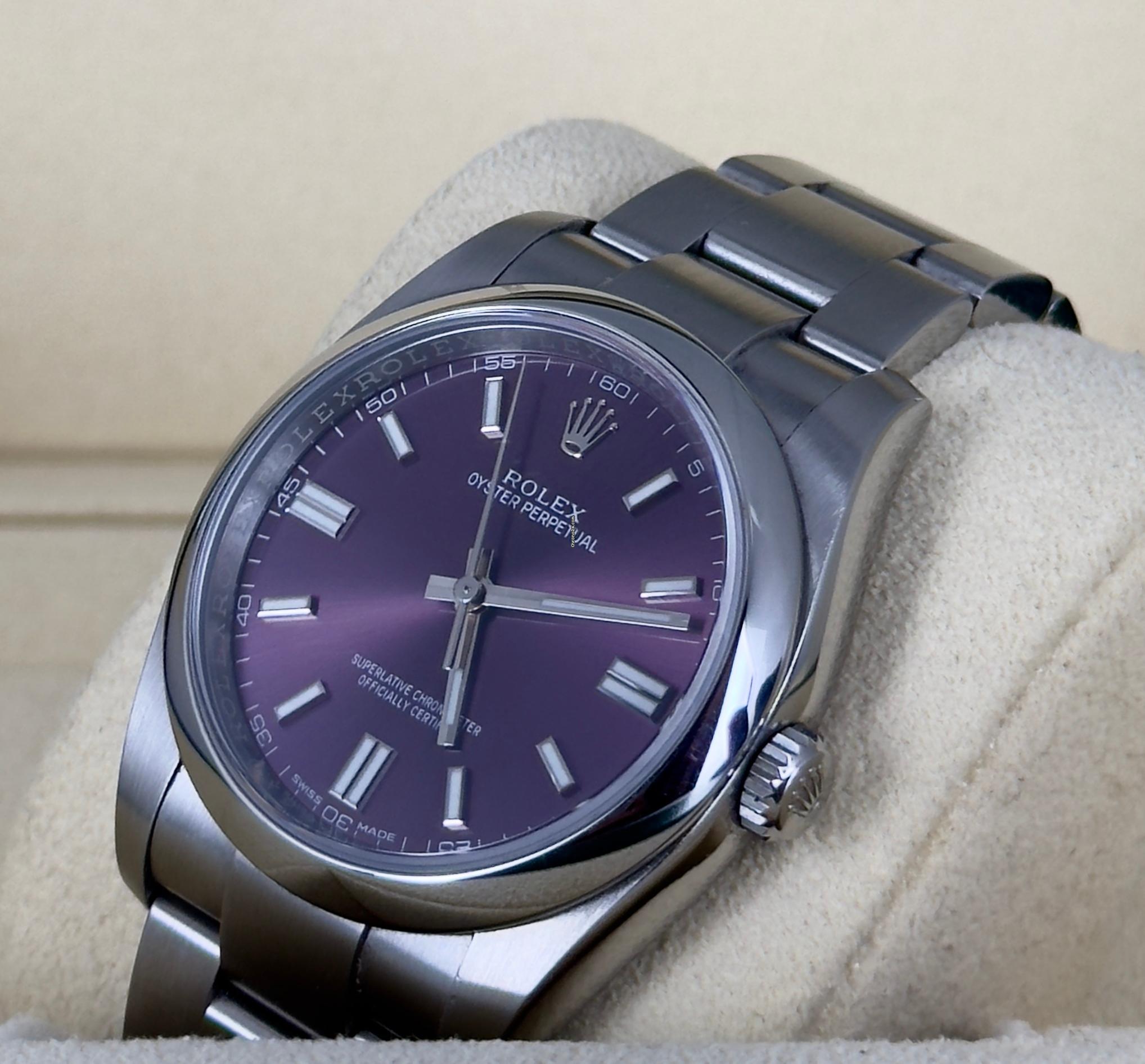 Rolex Oyster Perpetual 36 zertifiziertes „Grape“-Zifferblatt, Box & Papiere, wie neu