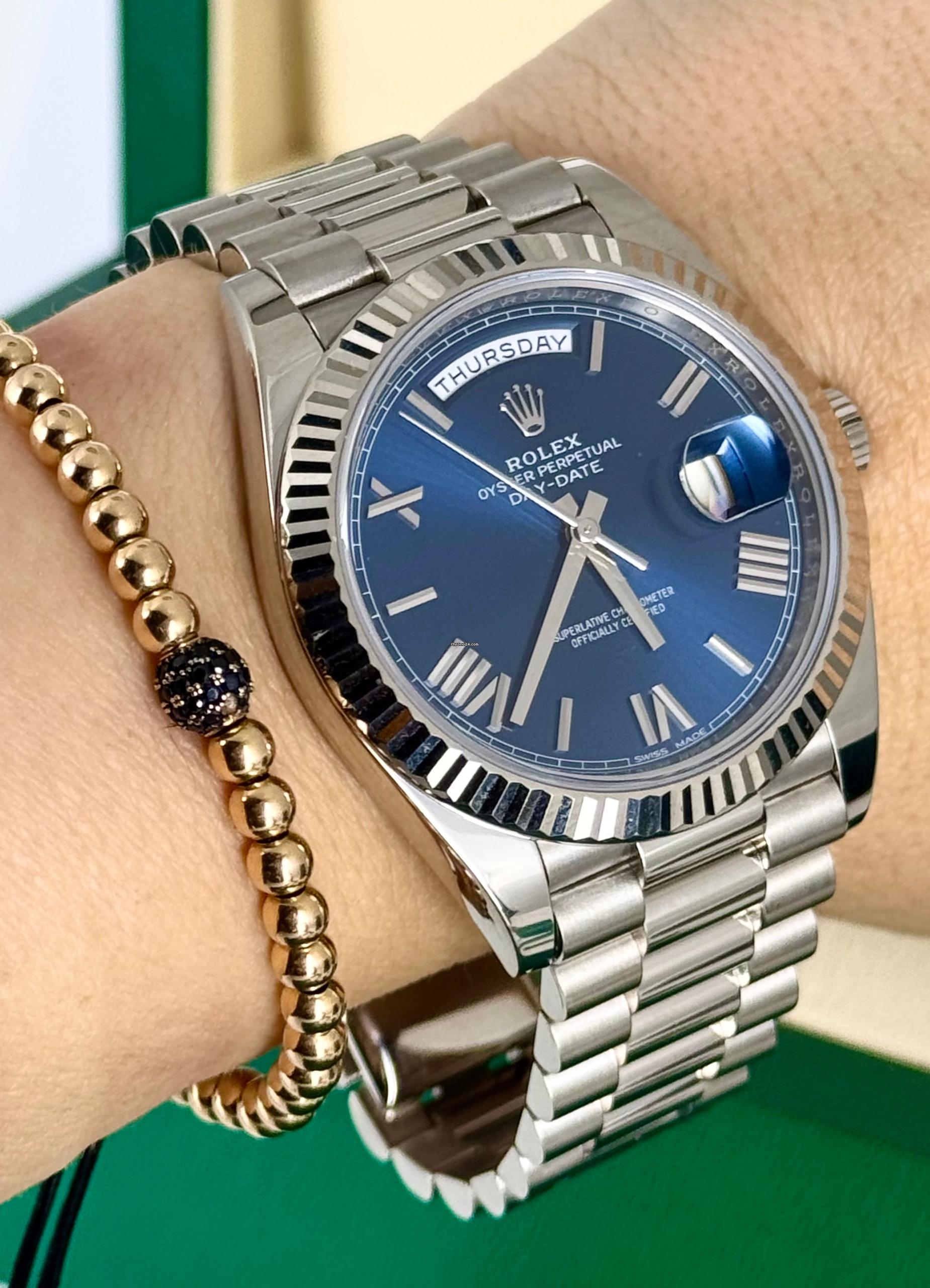 Rolex Day-Date 40 blaues Zifferblatt, 2019, Komplettset, EU-Papiere