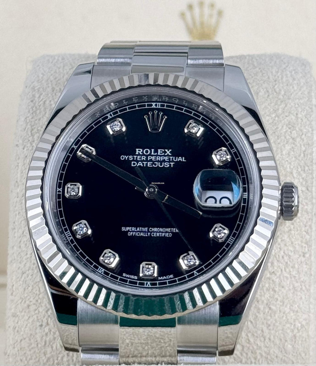 Datejust 41 Diamanten Schwarzes Zifferblatt Neuwertig Komplettset