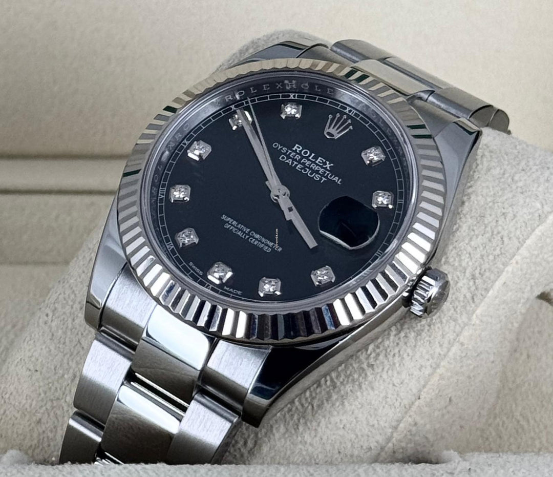 Datejust 41 Diamanten schwarzes Zifferblatt neuwertig Komplettset