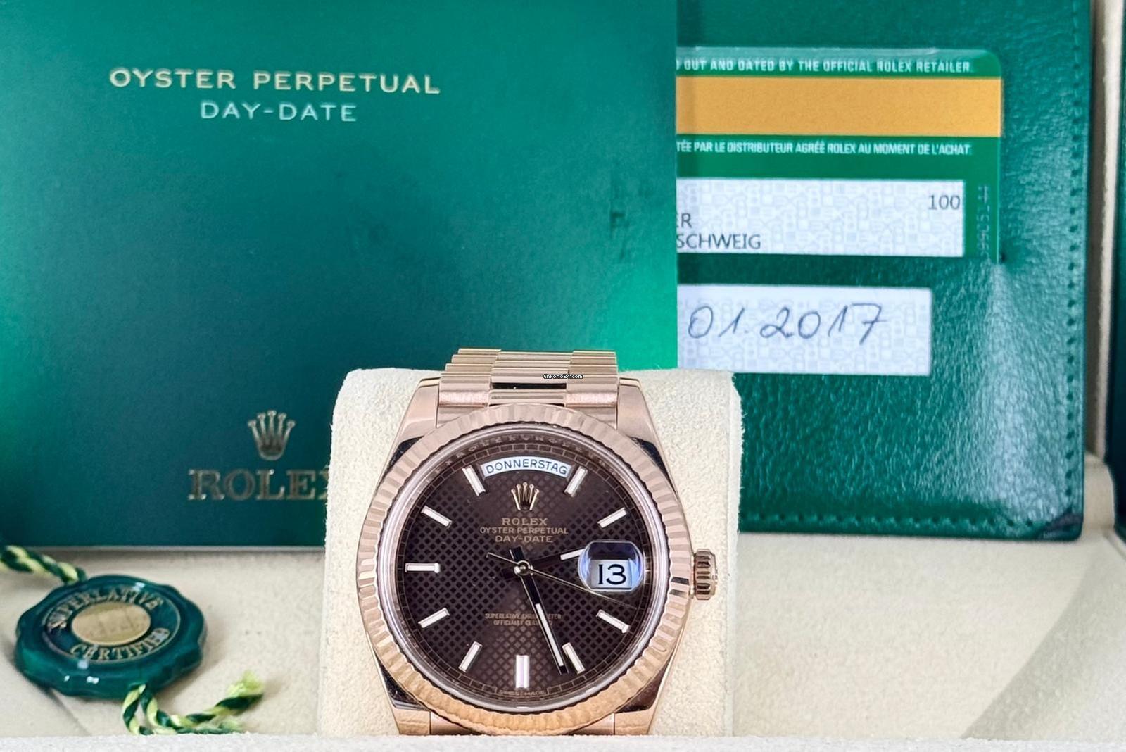 Day-Date 40mm Roségold LC100 Deutschland Schokoladenfarbenes Waffel-Zifferblatt Komplettset