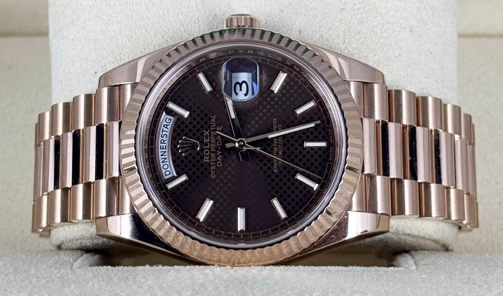 Day-Date 40mm Roségold LC100 Deutschland Schokoladenfarbenes Waffel-Zifferblatt Komplettset