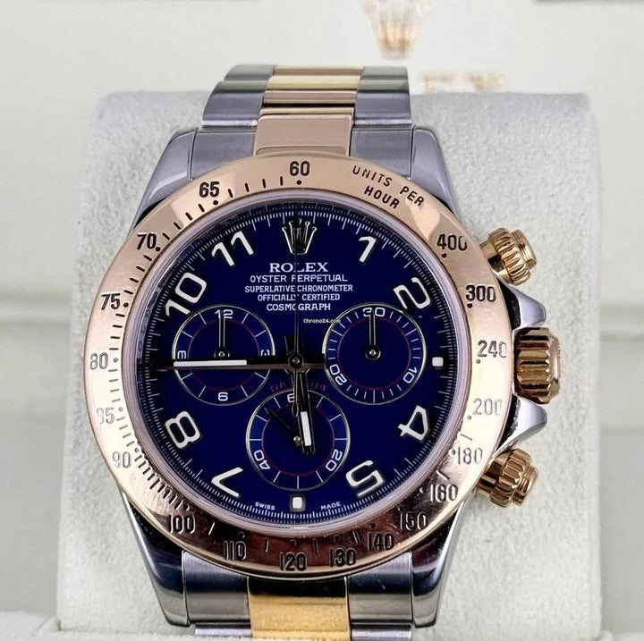 Rolex Daytona Blue Racing Dial Full set 2014 Like new Steel and Gold