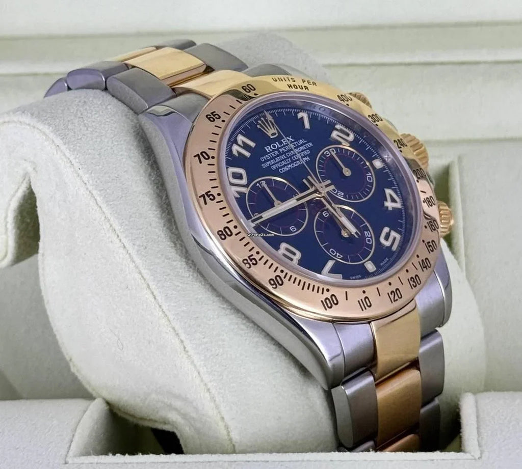 Rolex Daytona Blaues Racing-Zifferblatt Vollständiges Set 2014 Wie neu Stahl und Gold