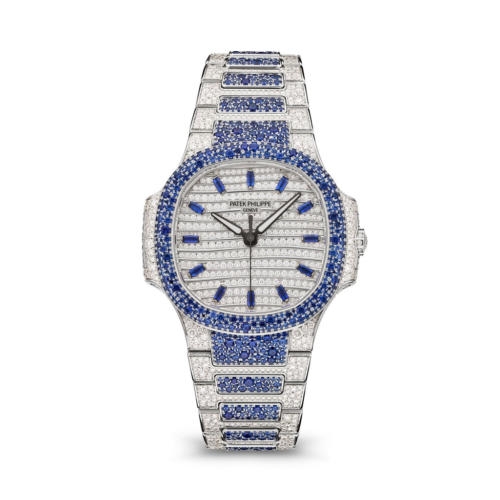 Nautilus Haute Joaillerie mit blauen Edelsteinen und vollständigem Diamantbesatz