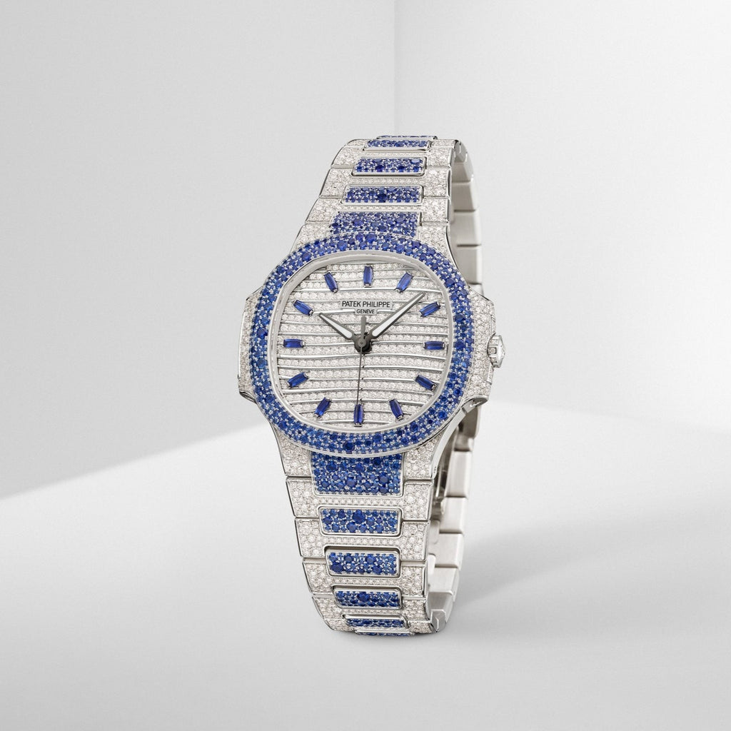 Nautilus Haute Joaillerie mit blauen Edelsteinen und vollständigem Diamantbesatz