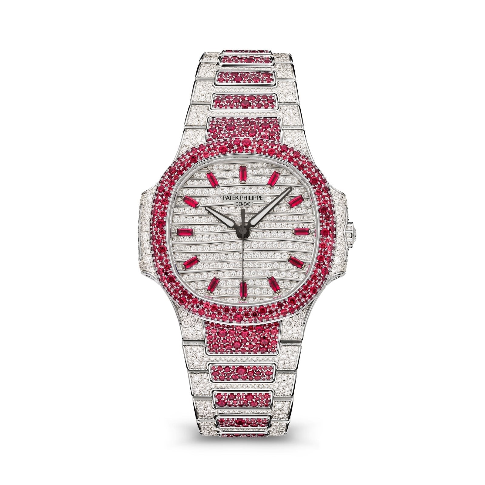Nautilus Haute Joaillerie mit roten Edelsteinen und vollständigem Diamantbesatz
