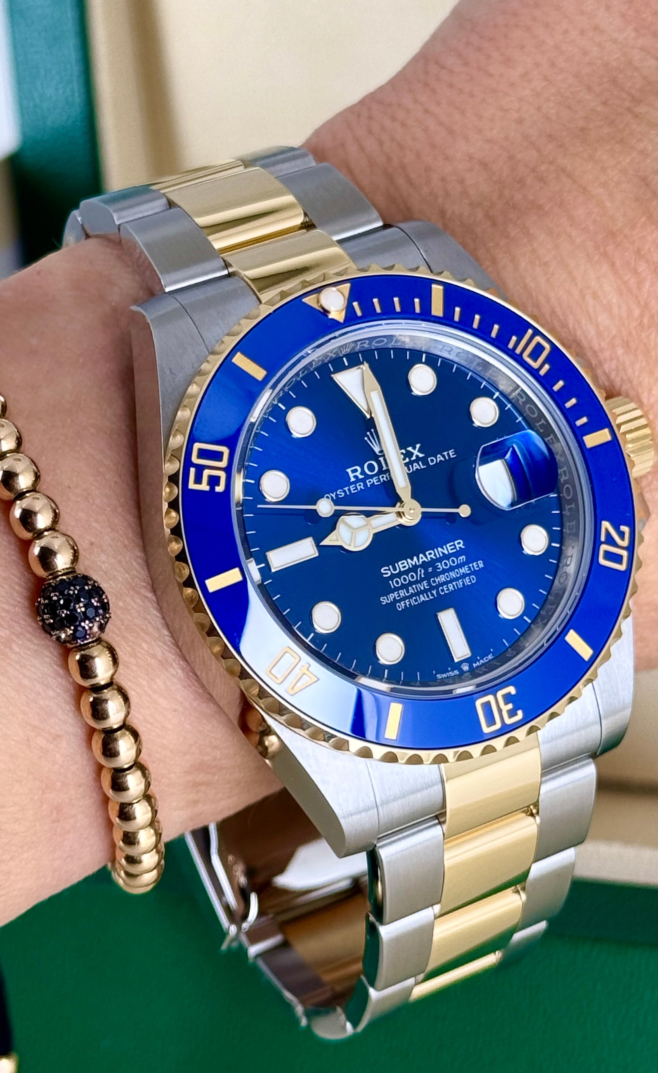 Submariner Stahl Gelbgold 41 mm „Bluesy“, neu