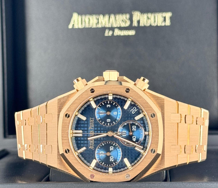 Audemars Piguet Royal Oak Chronoraph Rose Gold 18k Blue Dial New 2024