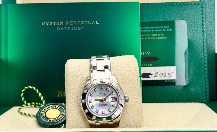 Rolex Lady-Datejust Pearlmaster 29mm 18k White Gold FACTORY RARE 2025 NEW CARD Zustand: Neu | Herstellungsjahr 2025 | Mit Original-Box | Mit Original-Papieren