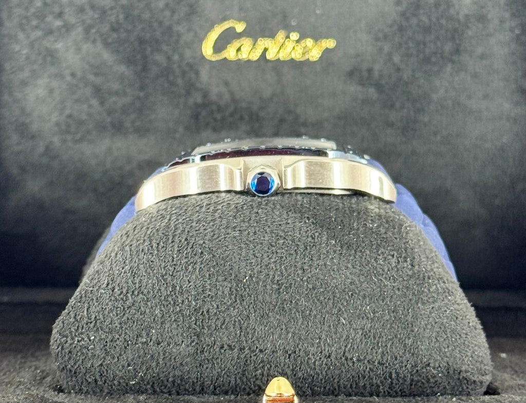 Santos de Cartier 11/2024 neu, großes Zifferblatt, blaue Keramiklünette