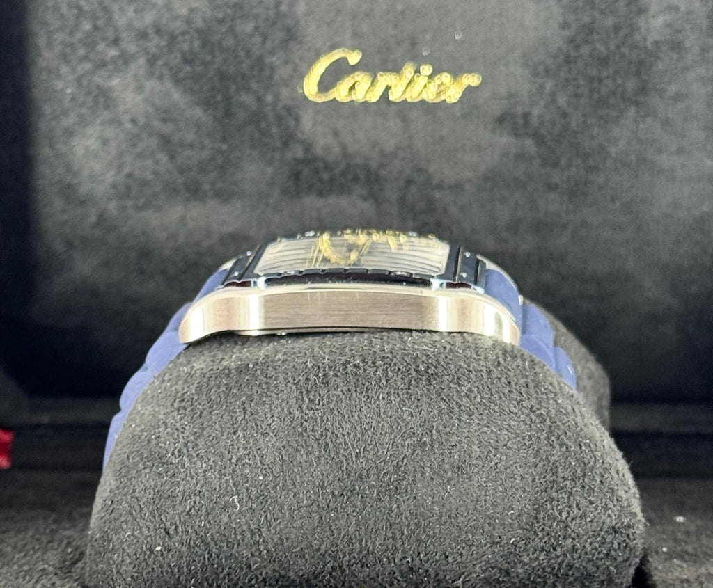 Santos de Cartier 11/2024 neu, großes Zifferblatt, blaue Keramiklünette