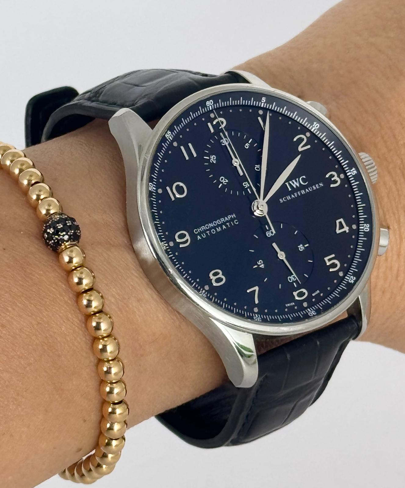 IWC Portuguese Chronograph mit Originalkarte Schwarzes Zifferblatt