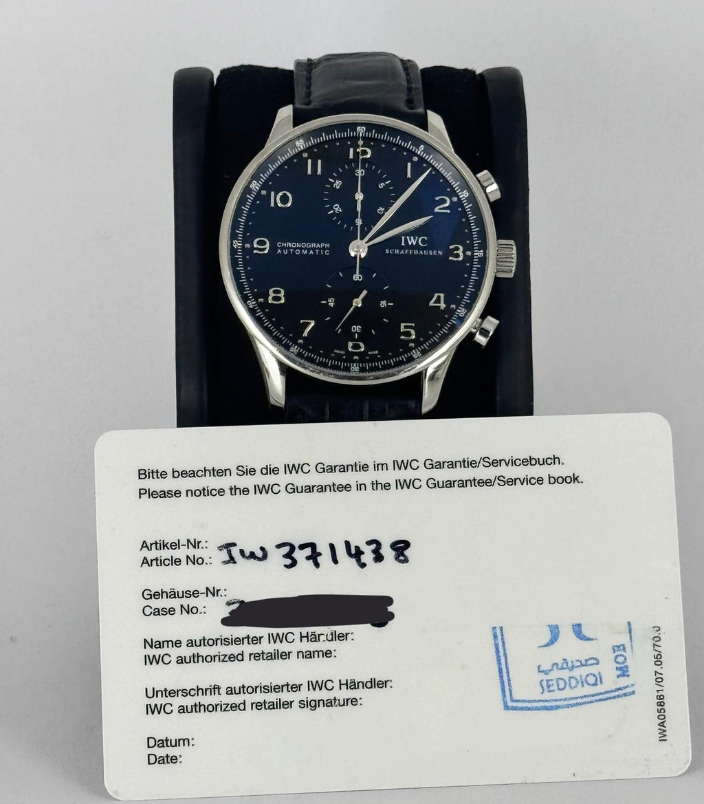 IWC Portuguese Chronograph mit Originalkarte Schwarzes Zifferblatt