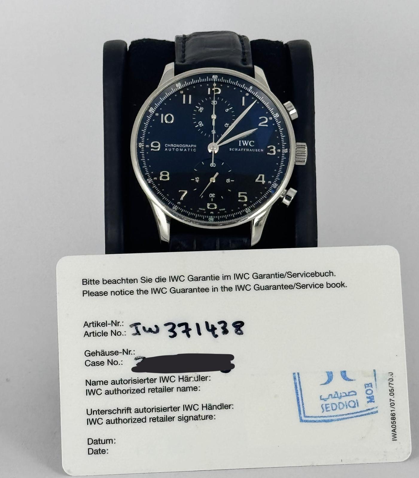 IWC Portuguese Chronograph mit Originalkarte Schwarzes Zifferblatt