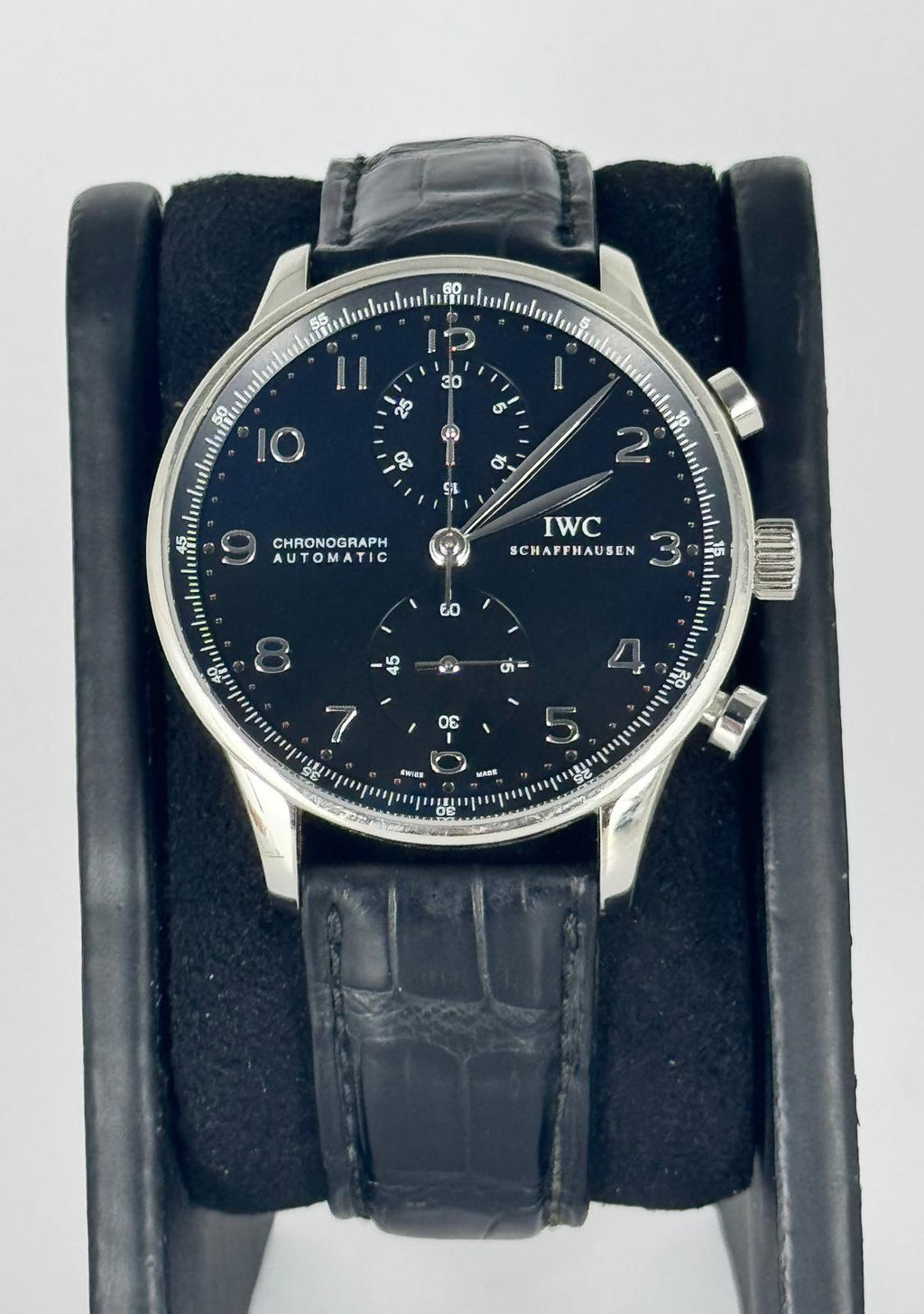 IWC Portuguese Chronograph mit Originalkarte Schwarzes Zifferblatt