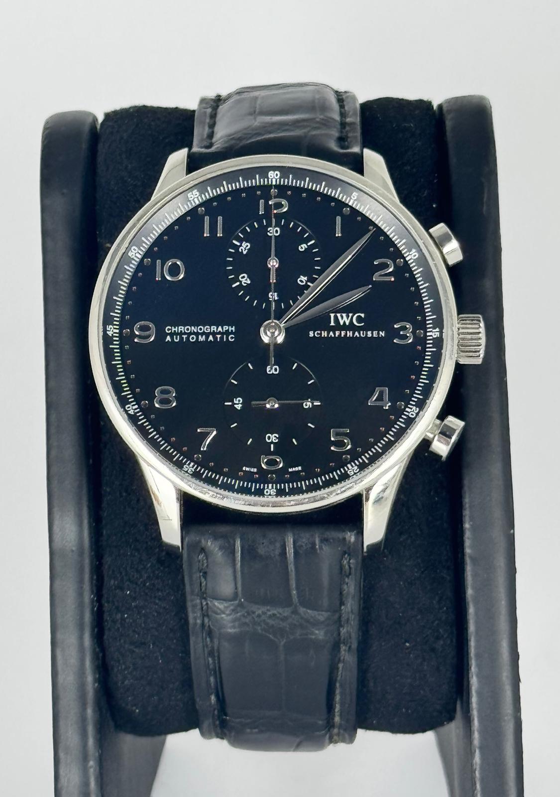 IWC Portuguese Chronograph mit Originalkarte Schwarzes Zifferblatt