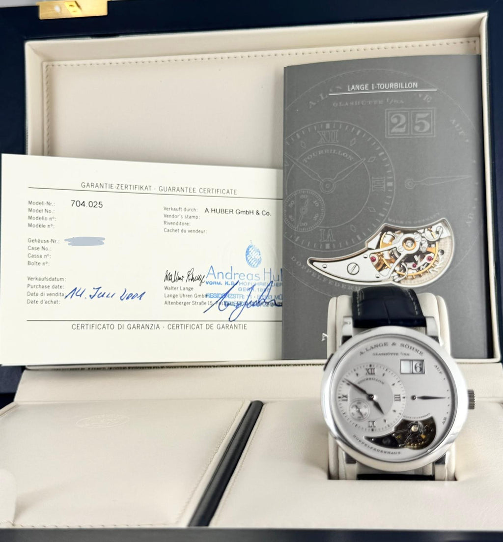 Lange 1 Tourbillon Komplettset, erste Kaufrechnung, unpoliert, PT950, limitiert auf 150 Stück