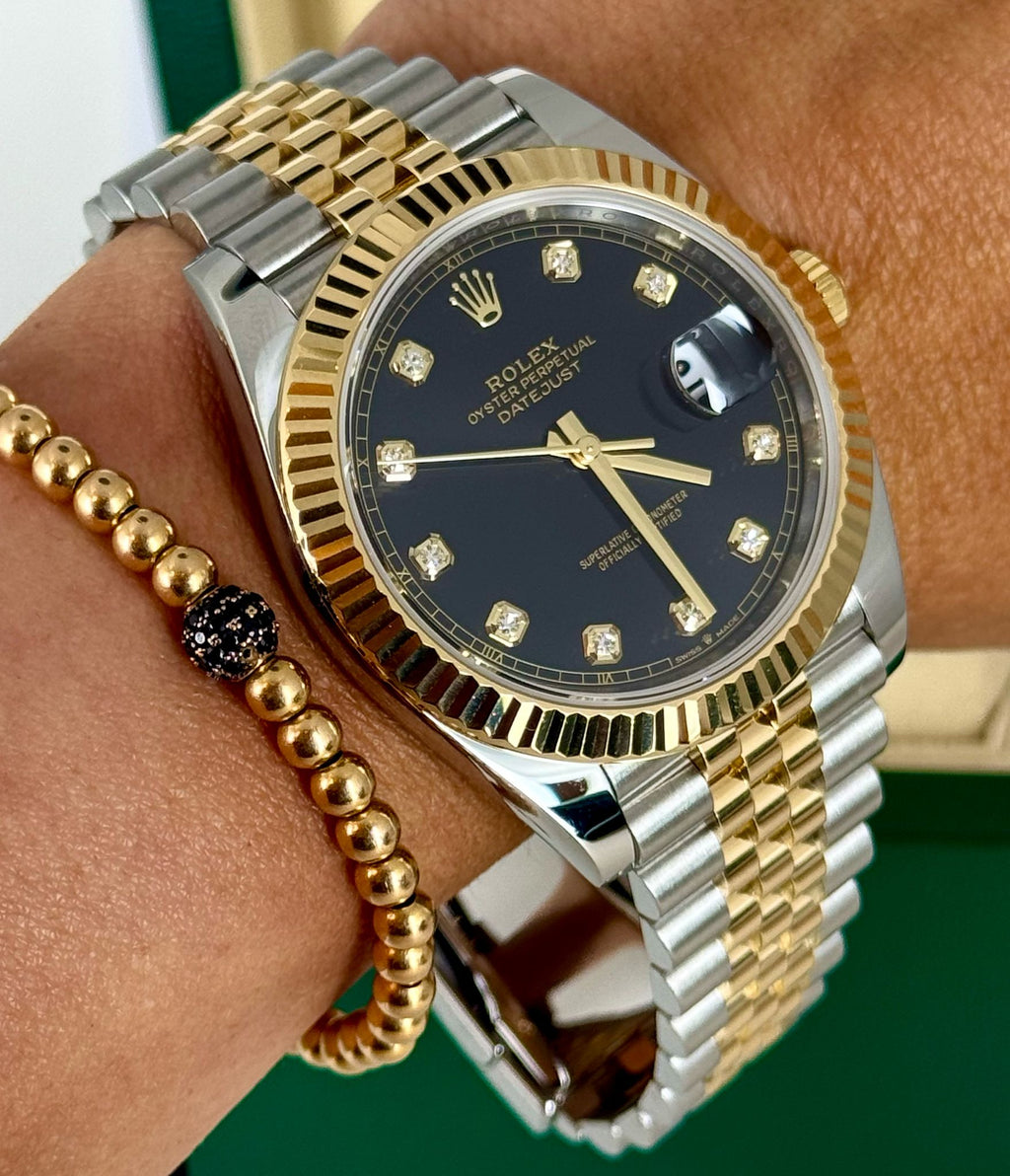 Datejust 41 Diamanten Schwarzes Zifferblatt Stahl und Gold 18K Wie neu