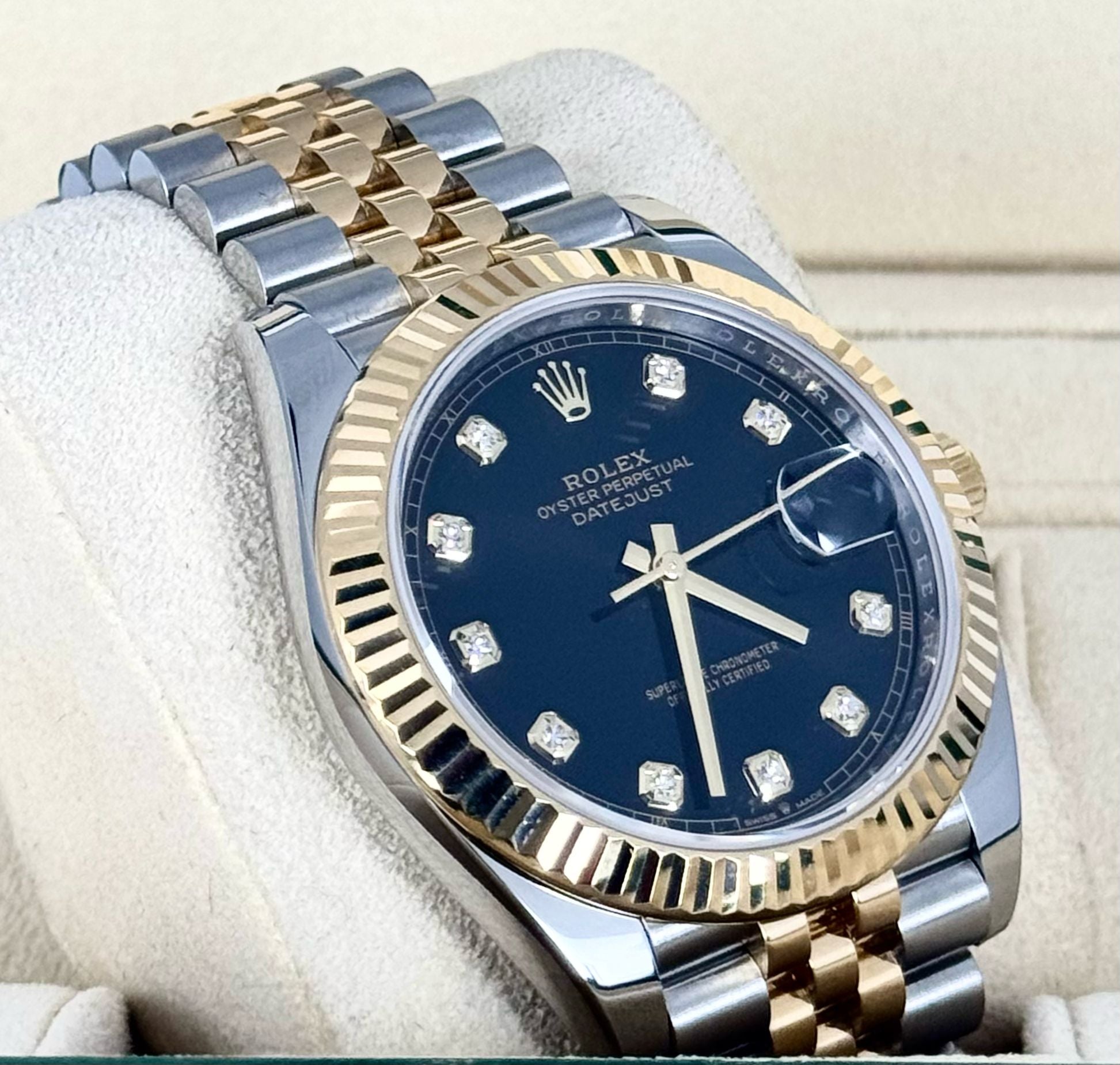 Datejust 41 Diamanten Schwarzes Zifferblatt Stahl und Gold 18K Wie neu