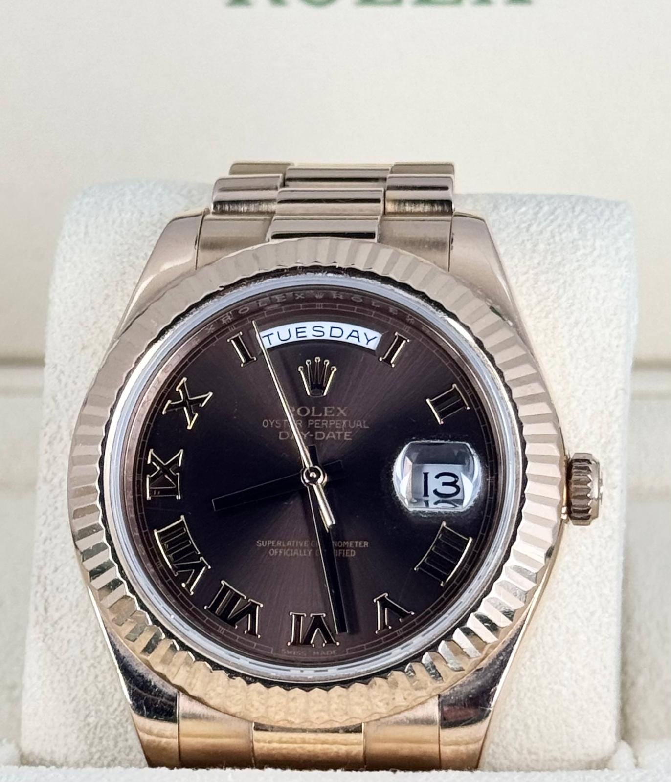 Rolex Day-Date II 41 mm Roségold Schokoladen-Zifferblatt 2015 Komplettset