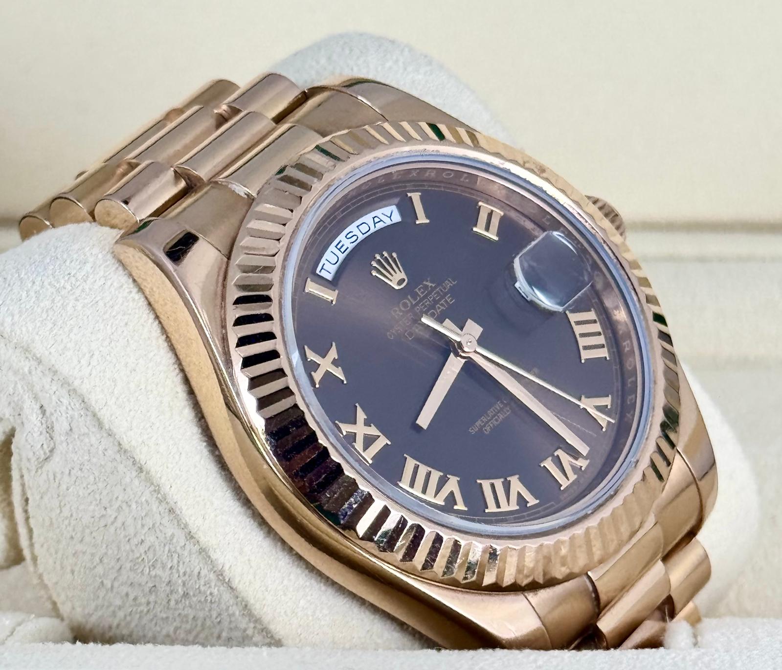 Rolex Day-Date II 41 mm Roségold Schokoladen-Zifferblatt 2015 Komplettset