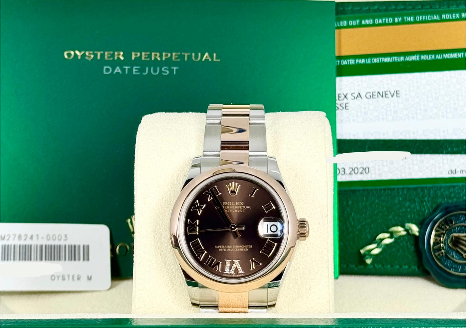 Rolex Datejust 31 mm 18K Roségold mit Schokoladen-Zifferblatt mit Diamanten