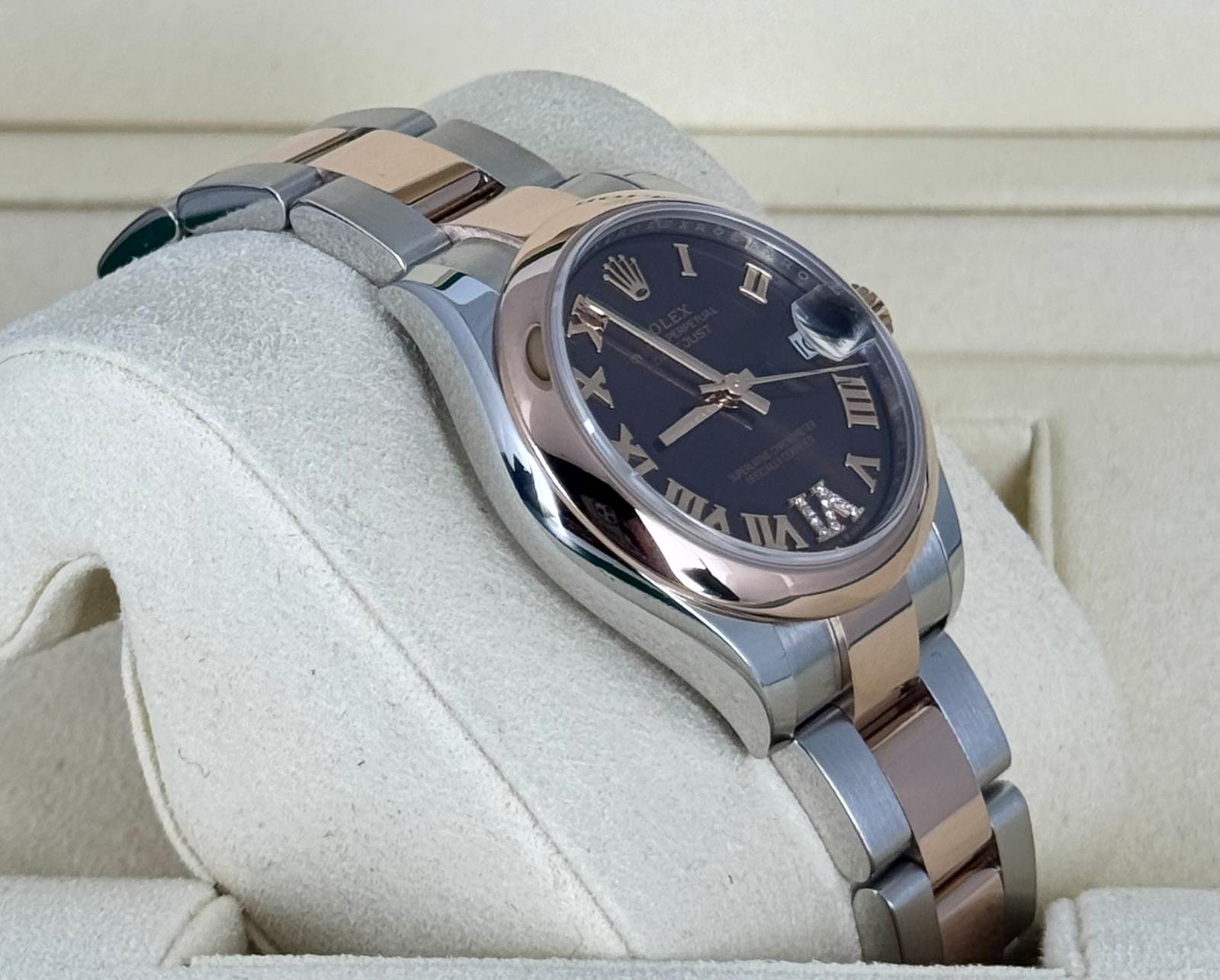Rolex Datejust 31 mm 18K Roségold mit Schokoladen-Zifferblatt mit Diamanten