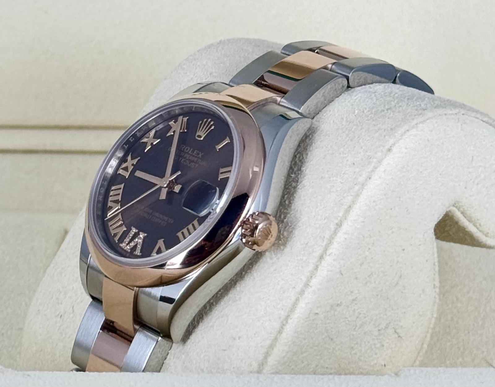 Rolex Datejust 31 mm 18K Roségold mit Schokoladen-Zifferblatt mit Diamanten