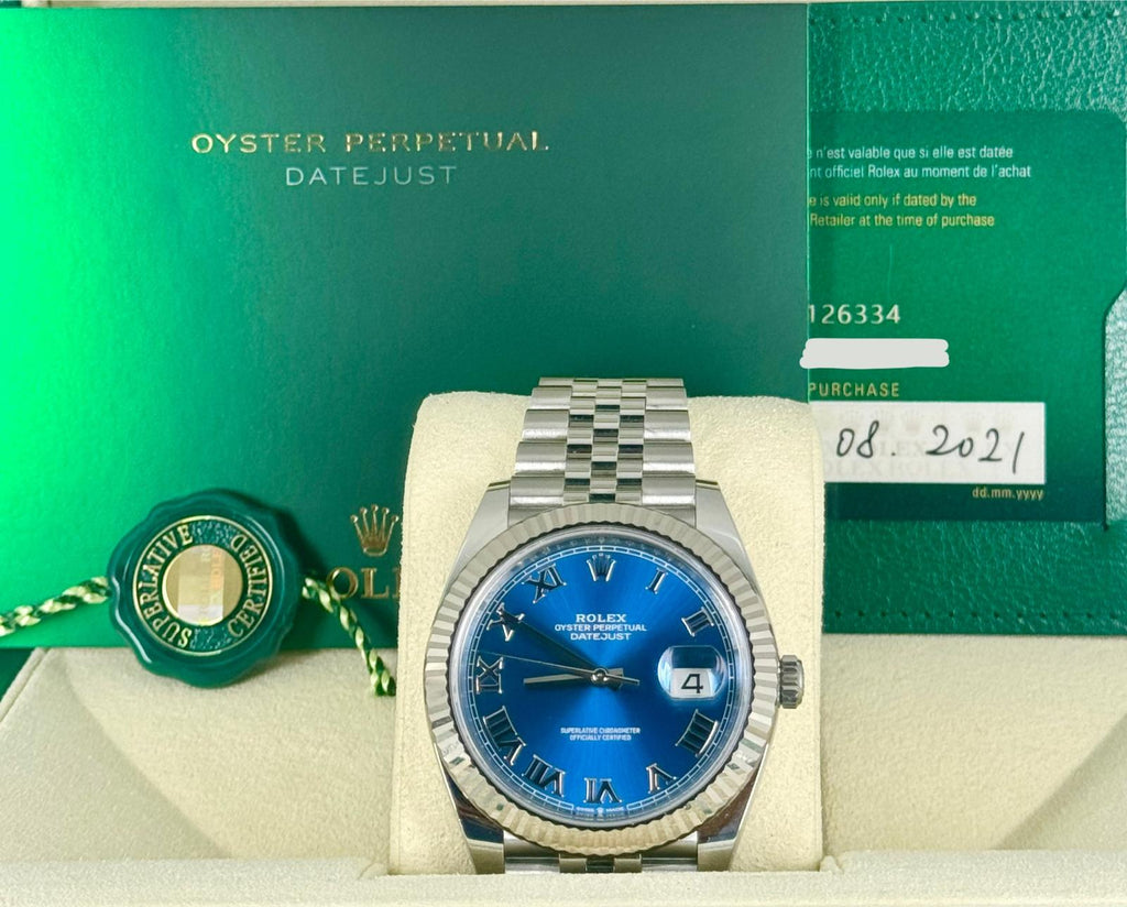 Rolex Datejust 41 Azzurblaues Zifferblatt 2021 Box und Papiere Jubilee-Armband