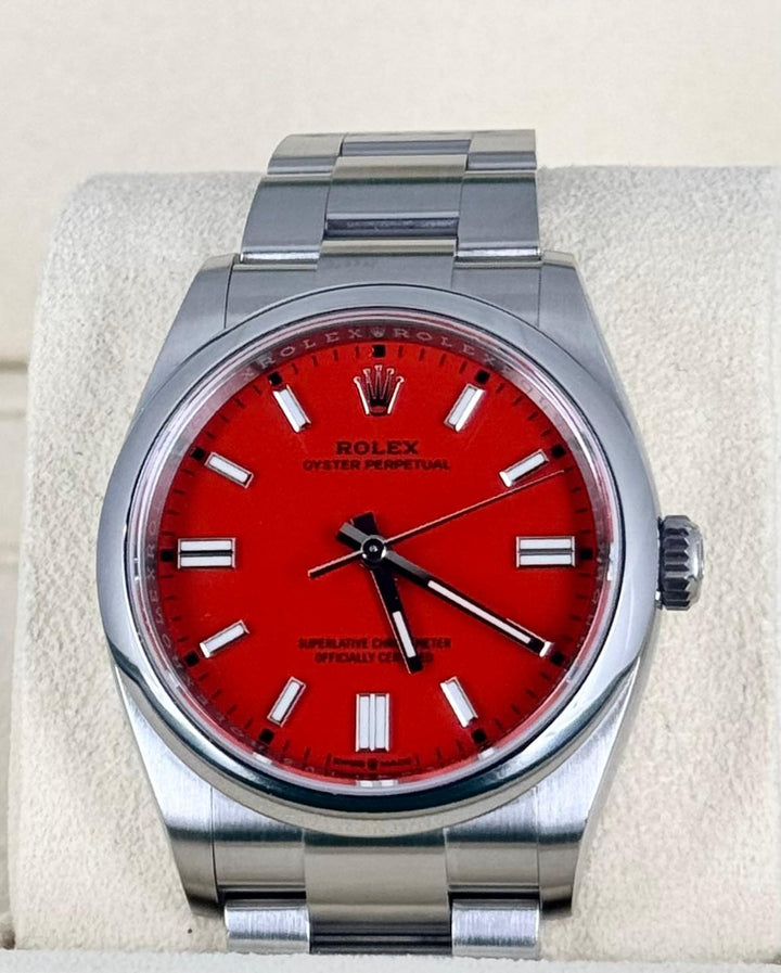 Rolex Oyster Perpetual 36 Coral RED dial Full Set 2021