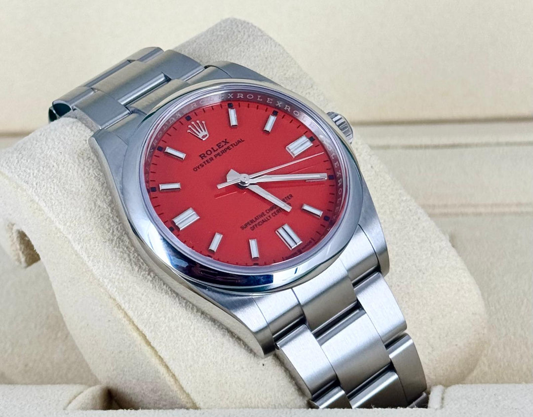 Rolex Oyster Perpetual 36 Coral RED dial Full Set 2021