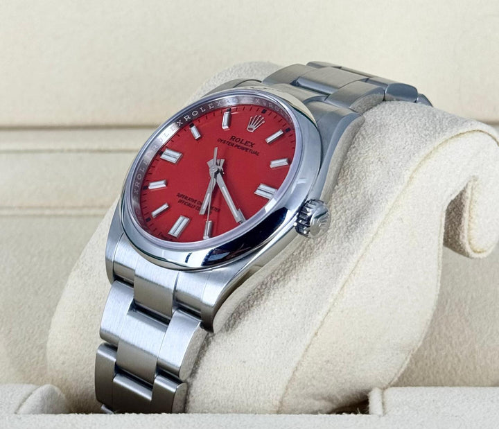 Rolex Oyster Perpetual 36 Coral RED dial Full Set 2021
