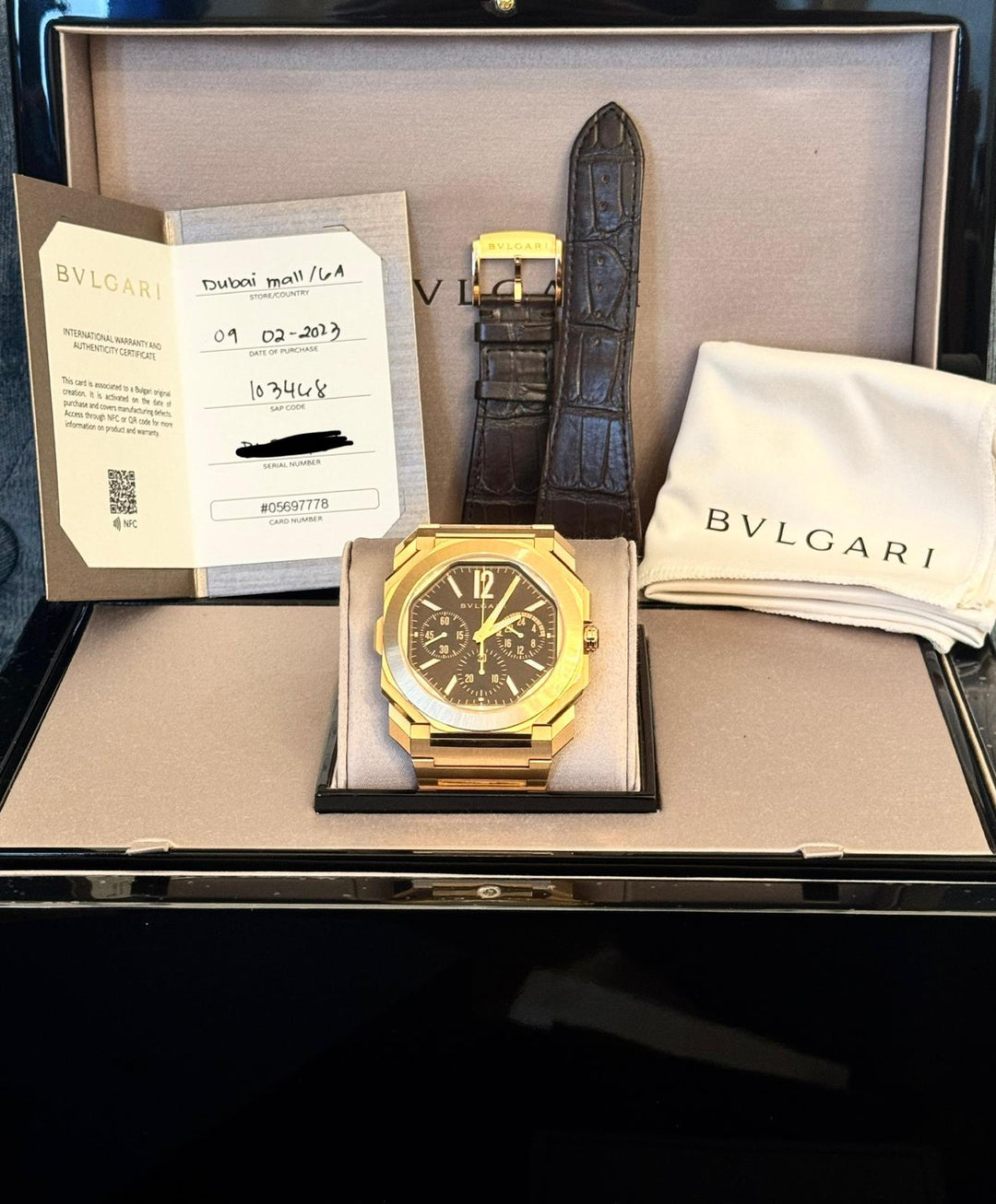 Finissimo Chronograph GMT 2023 Full Set+ Original Bulgari Rose Gold Braclet + invoice