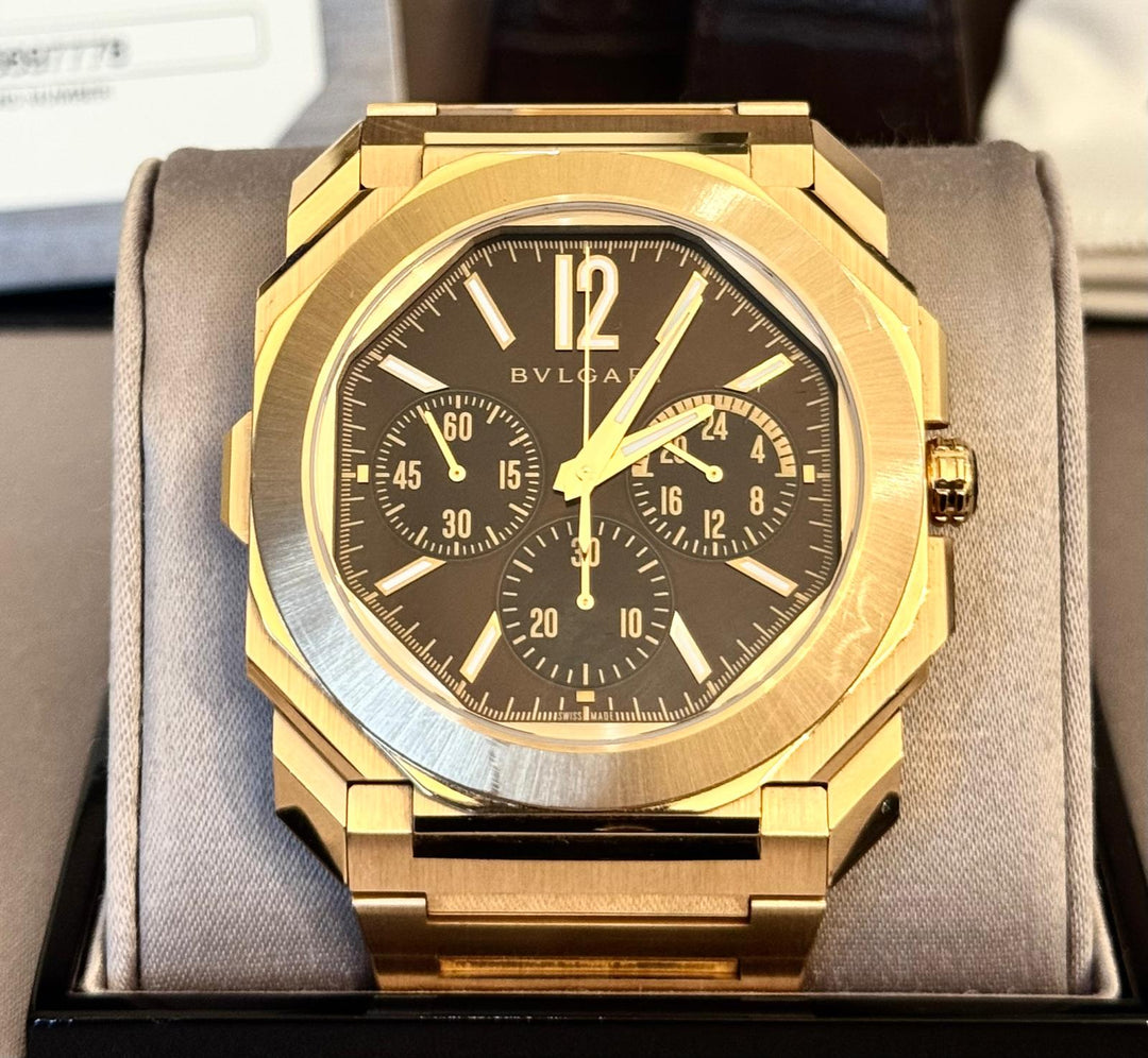 Finissimo Chronograph GMT 2023 Full Set+ Original Bulgari Rose Gold Braclet + invoice