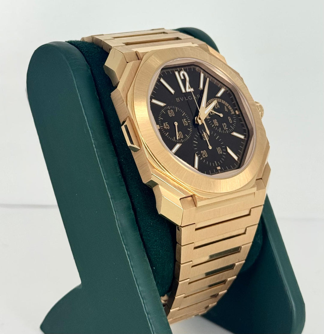 Finissimo Chronograph GMT 2023 Full Set+ Original Bulgari Rose Gold Braclet + invoice