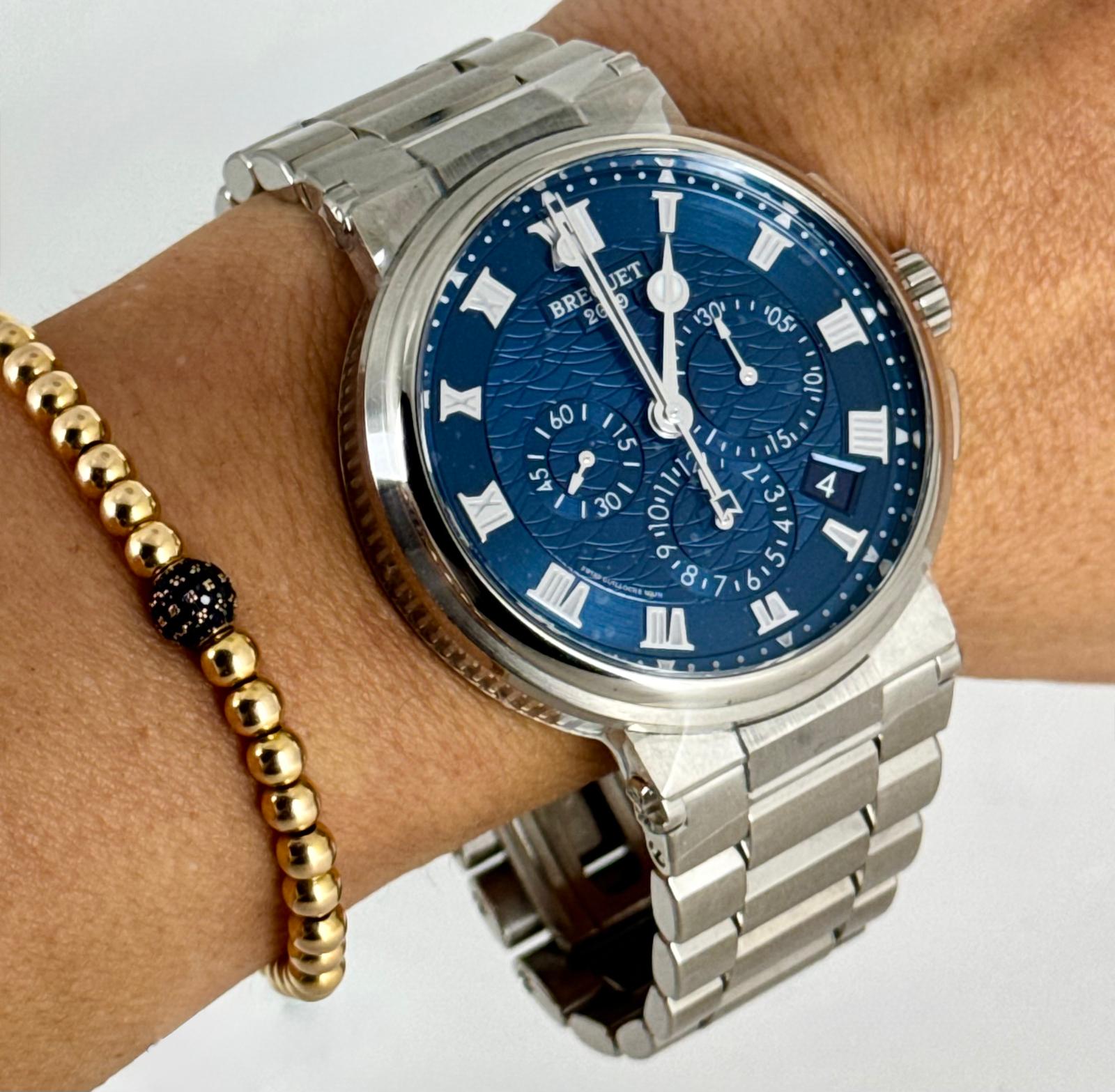 Breguet Marine Chronograph 5527 BB 18 K Weißgold Full Set 2022 nach Service BESTER PREIS WELTWEIT!