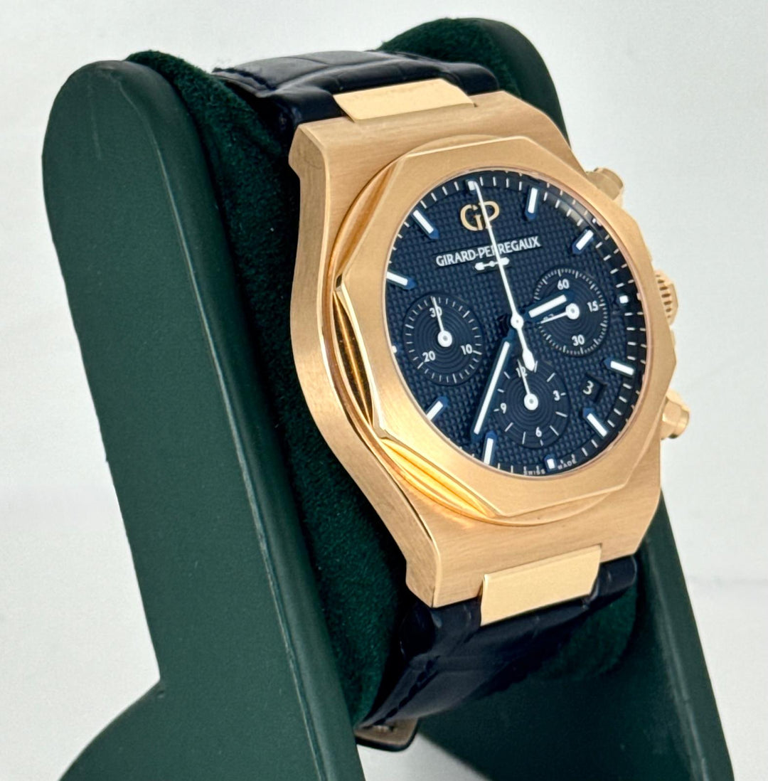 Girard Perregaux Laureato Chronograph 18 K PINK GOLD ON BLUE DIAL FULL SET BEST PRICE WORLD WIDE 2023 UNpolished Like NEW EXTRA FULL