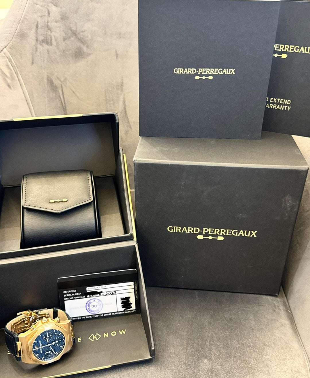 Girard Perregaux Laureato Chronograph 18 K PINK GOLD ON BLUE DIAL FULL SET BEST PRICE WORLD WIDE 2023 UNpolished Like NEW EXTRA FULL