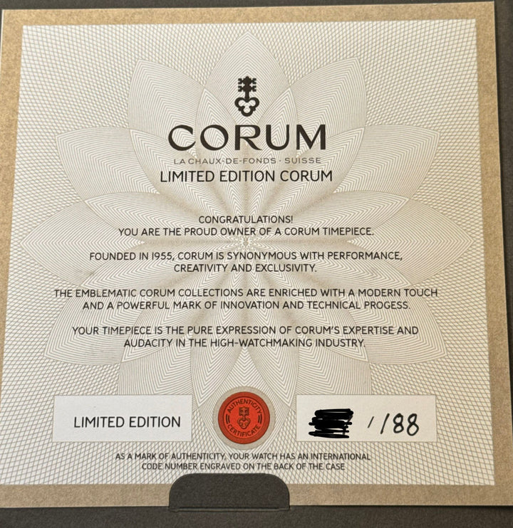 Corum Golden Bridge Art Deco 43mm Round Full SET 99% NEW