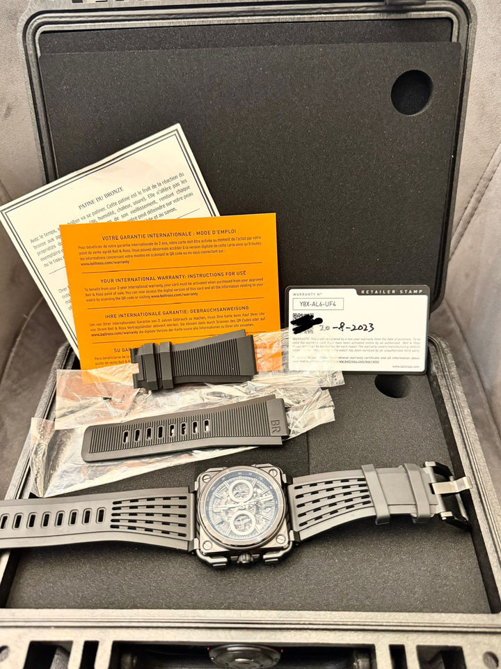 Bell & Ross BR-X1 PHANTOM Chronograph Full SET Like NEW 2023 RRP 18000 Euro PVD 45 mm Skeleton Chrono
