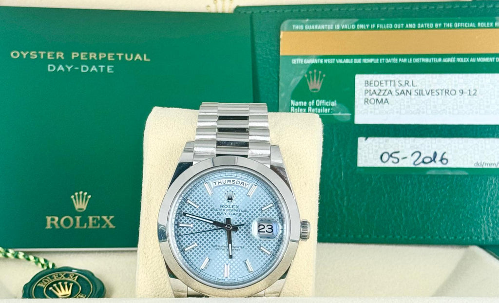 Rolex Day-Date 40 Platin beste Preise weltweit Platin 950 2016 EU-Set Komplettset unpoliert !!