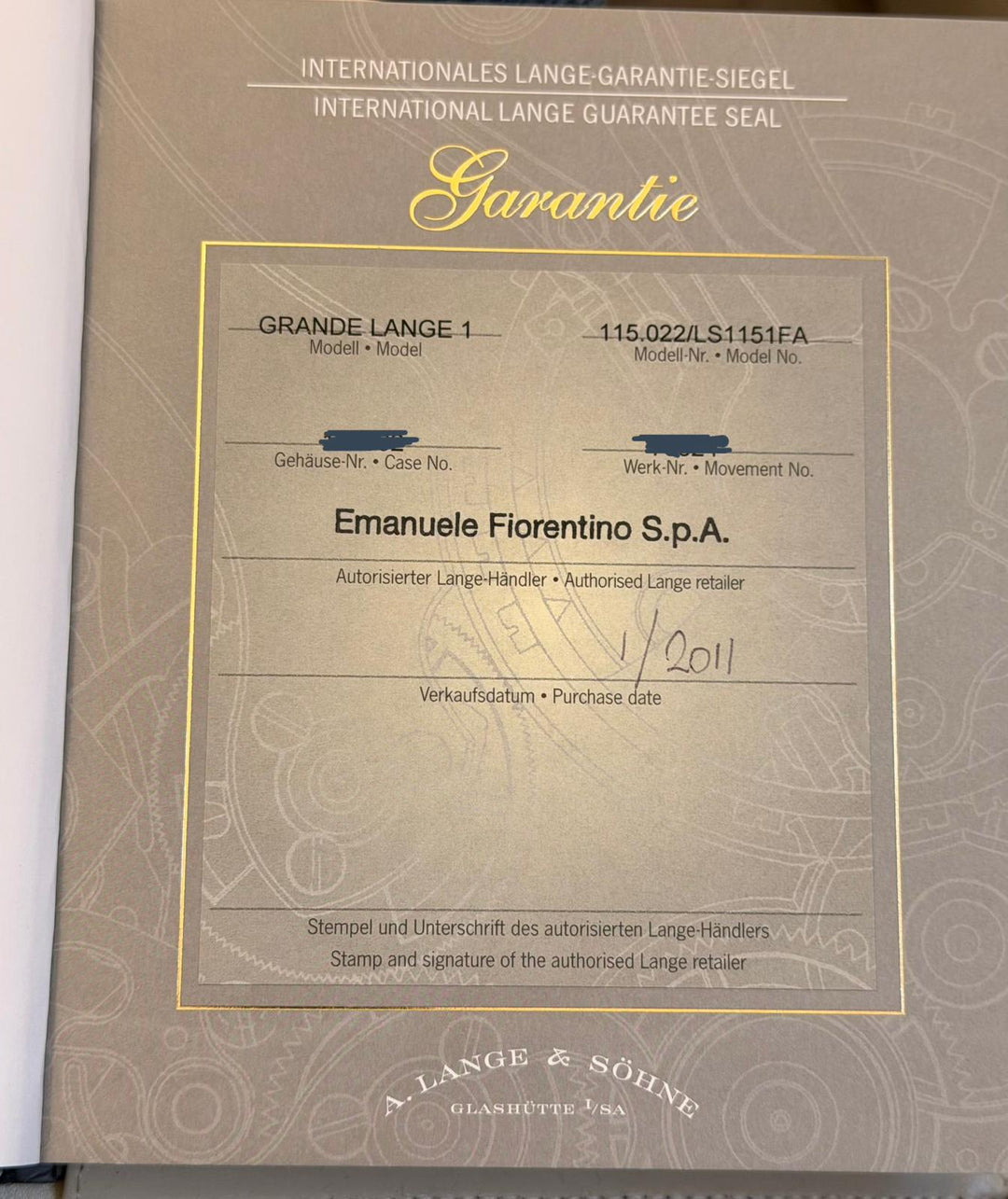 A. Lange & Söhne Grand Lange 1 Grosse Lange Full Set After Service 18k Gold 40.9 mm