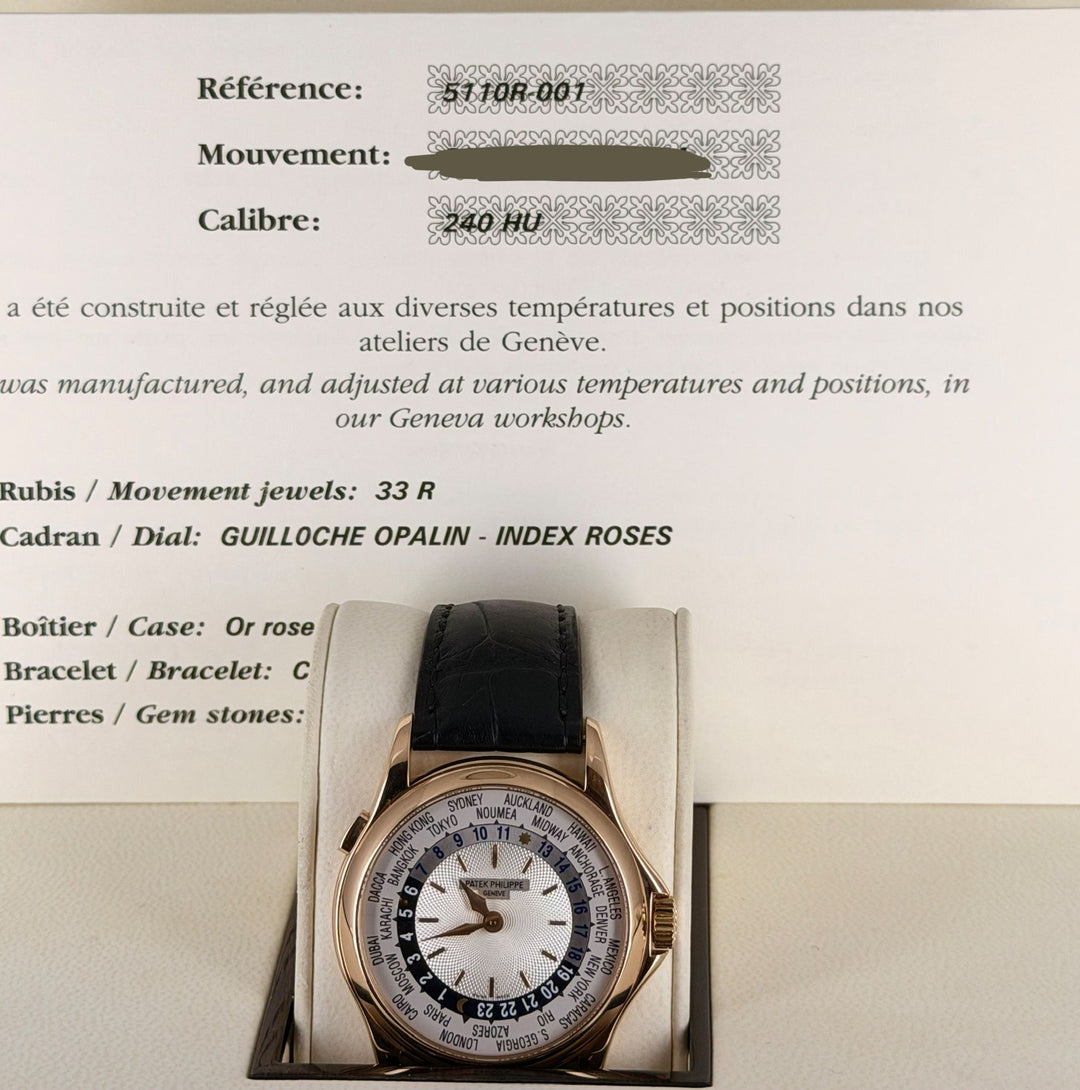 Patek Philippe World Time 5110 18k Box and Papers Long Deployment PP Buckle