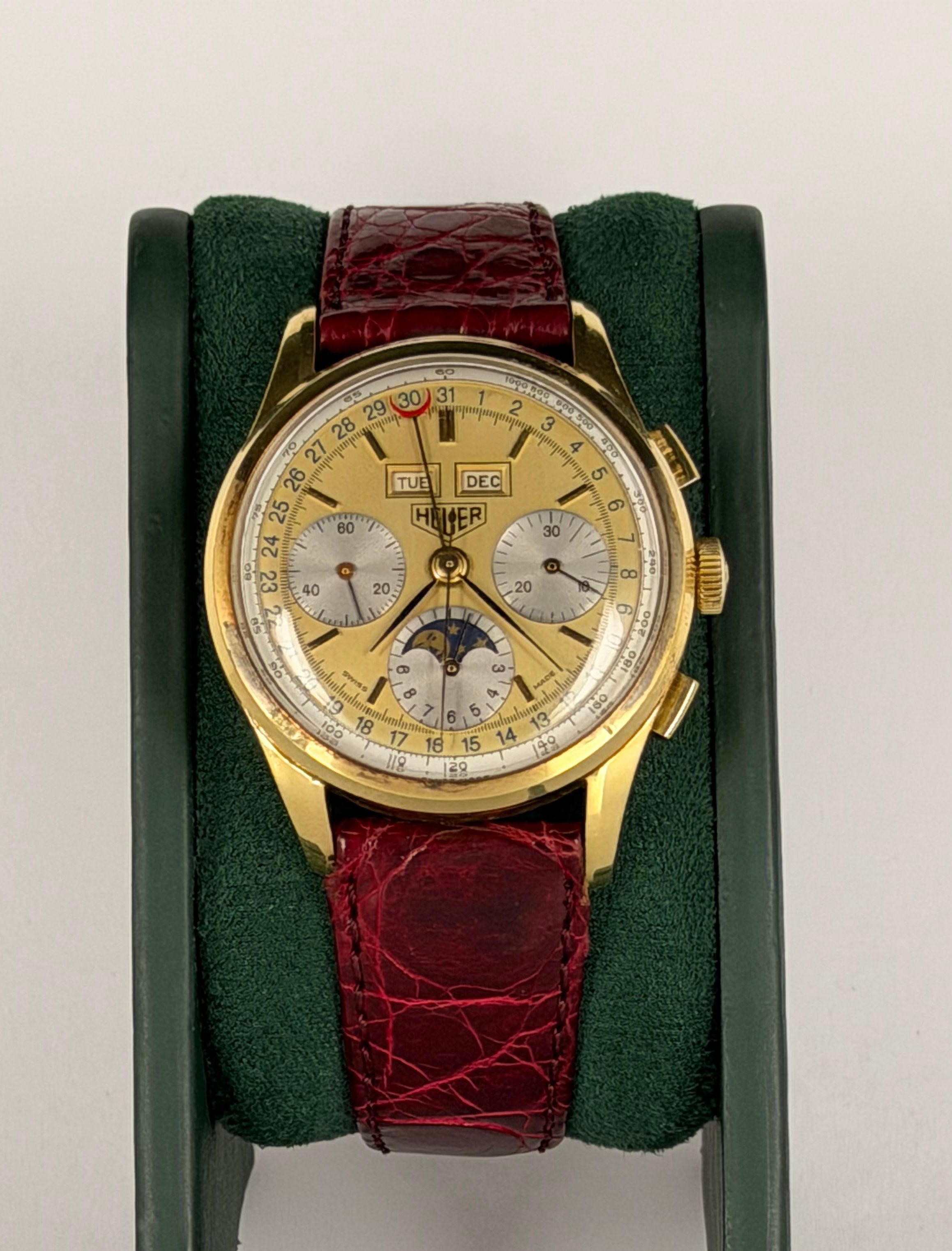 Heuer Golden Hours Dreifachkalender Mondphase 18 Karat Gold, vollständig original